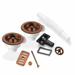 2x 90mm Brushed Copper Waste& Overflow For Astini, RAK, Rangemaster Ceramic Sink