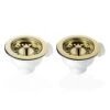 2x 90mm Gold Basket Strainer Waste For Astini, RAK, Rangemaster Ceramic Sink