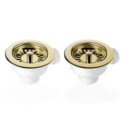 2x 90mm Gold Basket Strainer Waste For Astini, RAK, Rangemaster Ceramic Sink