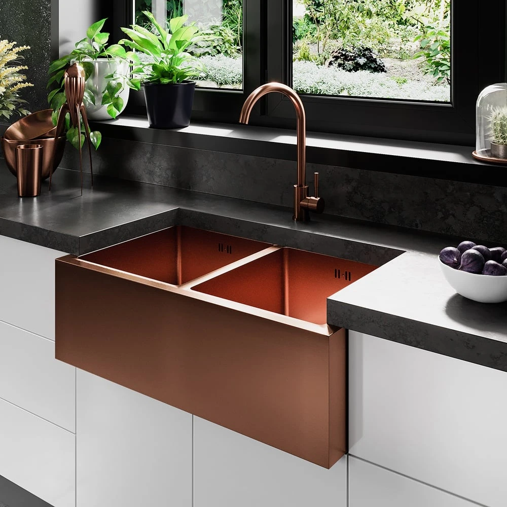 Astini Belfast 800 2.0 Bowl Copper Brushed Stainless Steel Kitchen Sink & Waste 2 Astini Belfast 800 2.0 Bowl Copper Brushed Stainless Steel Kitchen Sink & Waste - Image 2