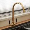 Astini Colonial English Gold & Black Ceramic Handle Twin Lever Kitchen Mixer Tap