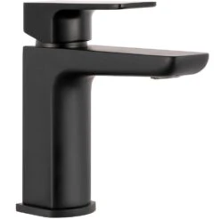 Astini Crane Matt Black Bathroom Basin Mixer Tap & Slotted Waste