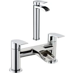 Astini Curved Waterfall Tall Chrome Bathroom Basin & Bath Mixer Tap Pack Set