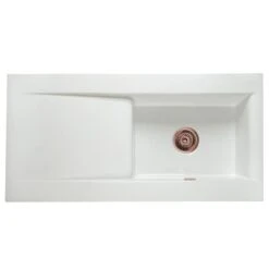 Astini Desire 100 1 Bowl White Ceramic Kitchen Sink, Copper Waste & Colonial Tap -Household Goods Shop astini desire 100 1 bowl white ceramic kitchen sink copper waste colonial tap p63518 282329 image