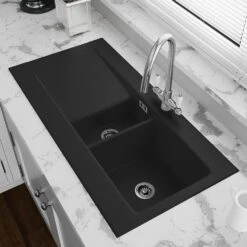 Astini Desire 150 1.5 Bowl Matt Black Ceramic Kitchen Sink & Waste 14 Astini Desire 150 1.5 Bowl Matt Black Ceramic Kitchen Sink & Waste -Household Goods Shop astini desire 150 1 5 bowl matt black ceramic kitchen sink waste p64491 283233 image