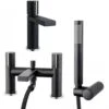 Astini Ibis Matt Black Mono Bathroom Basin & Bath Shower Mixer Tap Pack Set