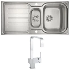 Astini Magnum 1.5 Bowl Brushed Stainless Steel Kitchen Sink, Waste & Cosmo 5E Tap