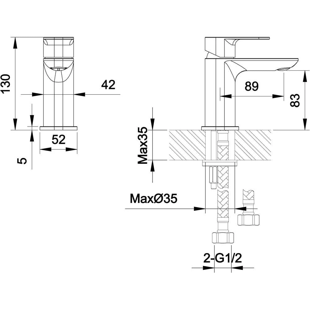 Astini Mandrill Chrome Mono Bathroom Basin & Wall Mounted Bath Tap Pack Set 4 Astini Mandrill Chrome Mono Bathroom Basin & Wall Mounted Bath Tap Pack Set - Image 4