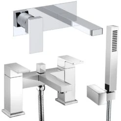 Astini Opah Chrome Wall Mounted Basin & Bath Shower Mixer Tap Pack Set