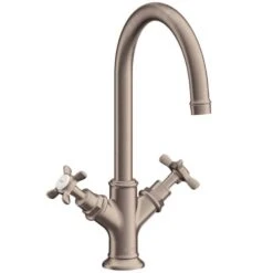 AXOR Montreux Brushed Nickel Cross Handles Basin Mixer Tap 210 With Pop-Up Waste