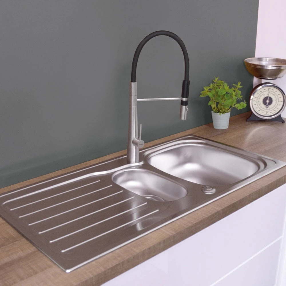CDA KA22SS 1.5 Bowl Polished Stainless Steel Reversible Kitchen Sink & Waste 2 CDA KA22SS 1.5 Bowl Polished Stainless Steel Reversible Kitchen Sink & Waste - Image 2