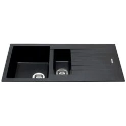 CDA KG74BL 1.5 Bowl Granite Black Reversible Kitchen Sink & Waste