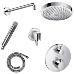 Hansgrohe Round Valve With Croma Select (180) Overhead And Baton Hand Shower Thermostatic