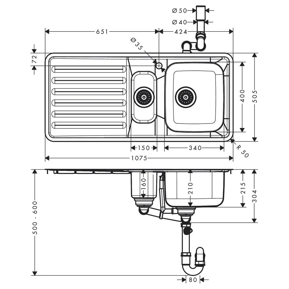 Hansgrohe S4111-F540 1.5 Bowl Stainless Steel Kitchen Sink 43342800 2 Hansgrohe S4111-F540 1.5 Bowl Stainless Steel Kitchen Sink 43342800 - Image 2