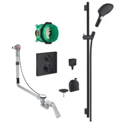Hansgrohe Square Select Black Concealed Valve, Raindance Select Rail Kit&Exafill Thermostatic