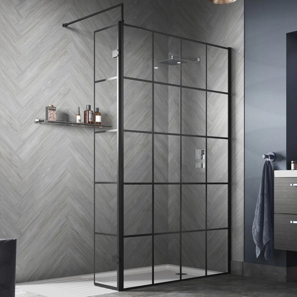 Hudson Reed Black Frame Wetroom Shower Screen & Support Bar 1100x1950x8mm WRSF11 1 Hudson Reed Black Frame Wetroom Shower Screen & Support Bar 1100x1950x8mm WRSF11