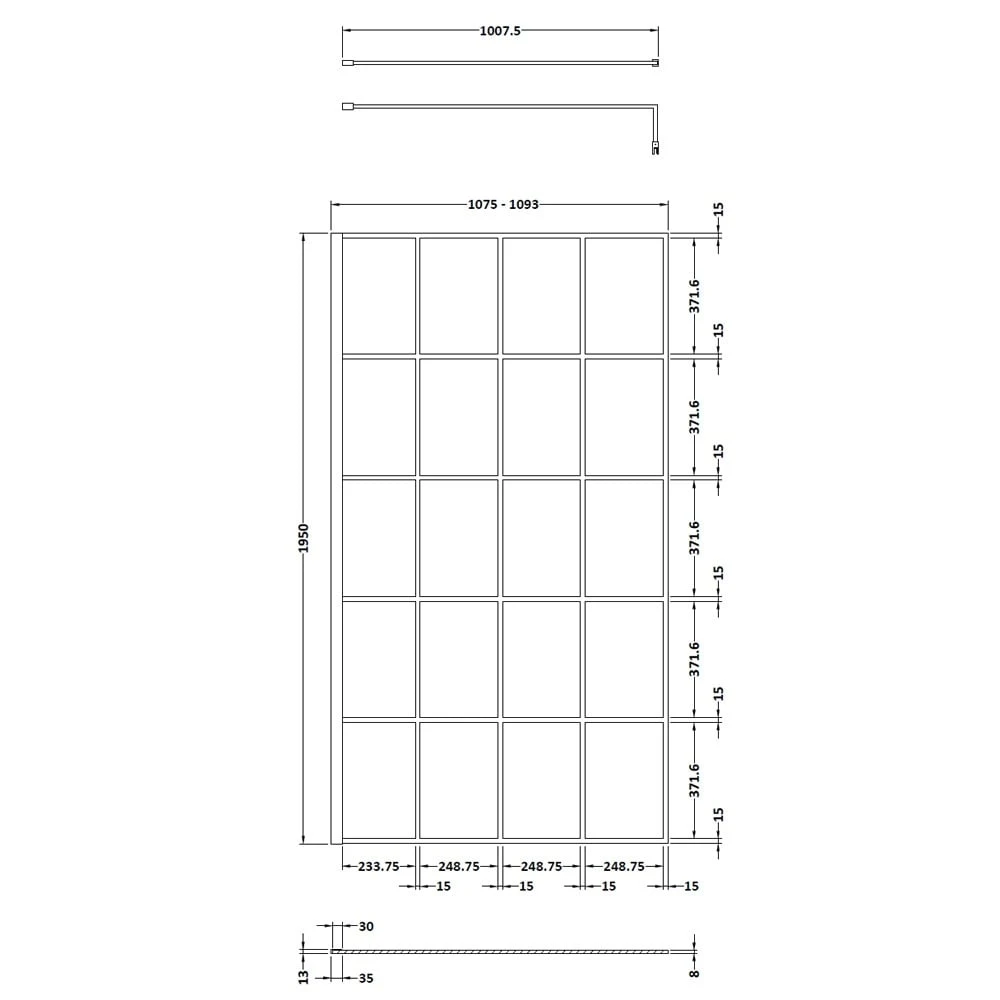 Hudson Reed Black Frame Wetroom Shower Screen & Support Bar 1100x1950x8mm WRSF11 5 Hudson Reed Black Frame Wetroom Shower Screen & Support Bar 1100x1950x8mm WRSF11 - Image 5