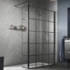 Hudson Reed Black Frame Wetroom Shower Screen & Support Bar 1200x1950x8mm WRSF12