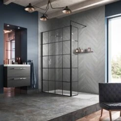 Hudson Reed Black Frame Wetroom Shower Screen & Support Bar 1200x1950x8mm WRSF12 -Household Goods Shop hudson reed black frame wetroom shower screen support bar 1200x1950x8mm wrsf12 p33110 162333 image