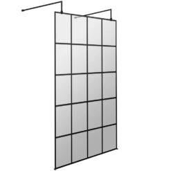 Hudson Reed Black Frame Wetroom Shower Screen With Support Arm & 1200x1950x8mm Feet - BFAF11