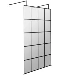 Hudson Reed Black Frame Wetroom Shower Screen With Support Arm & Feet 1200x1950x8mm - BFAF12