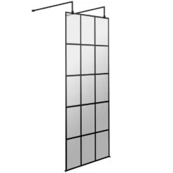 Hudson Reed Black Frame Wetroom Shower Screen With Support Arm & Feet 700x1950x8mm - BFAF070