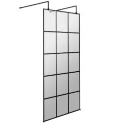Hudson Reed Black Frame Wetroom Shower Screen With Support Arm & Feet 800x1950x8mm - BFAF080
