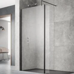 Hudson Reed Black Wetroom Shower Screen & Support Bar 1000mm WRSBP10