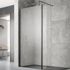 Hudson Reed Black Wetroom Shower Screen & Support Bar 1200mm WRSBP12