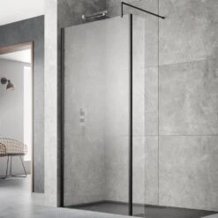Hudson Reed Black Wetroom Shower Screen & Support Bar 700mm WRSBP70
