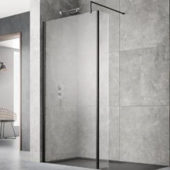 Hudson Reed Black Wetroom Shower Screen & Support Bar 800mm WRSBP80