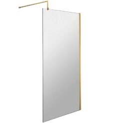 Hudson Reed Brushed Brass Wetroom Shower Screen With Brass Support Bar 800mm WRSBB80