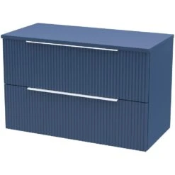 Hudson Reed Fluted Satin Blue 800mm Wall Hung 2-Drawer Vanity Unit & Worktop