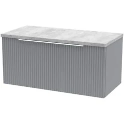 Hudson Reed Fluted Satin Grey 800mm Wall Hung Single Drawer Vanity & Laminate Top