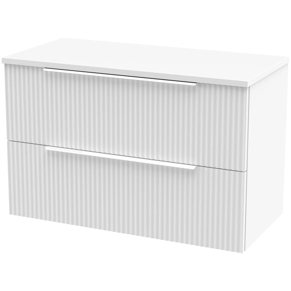 Hudson Reed Fluted Satin White 800mm Wall Hung 2-Drawer Vanity Unit & Worktop 1 Hudson Reed Fluted Satin White 800mm Wall Hung 2-Drawer Vanity Unit & Worktop