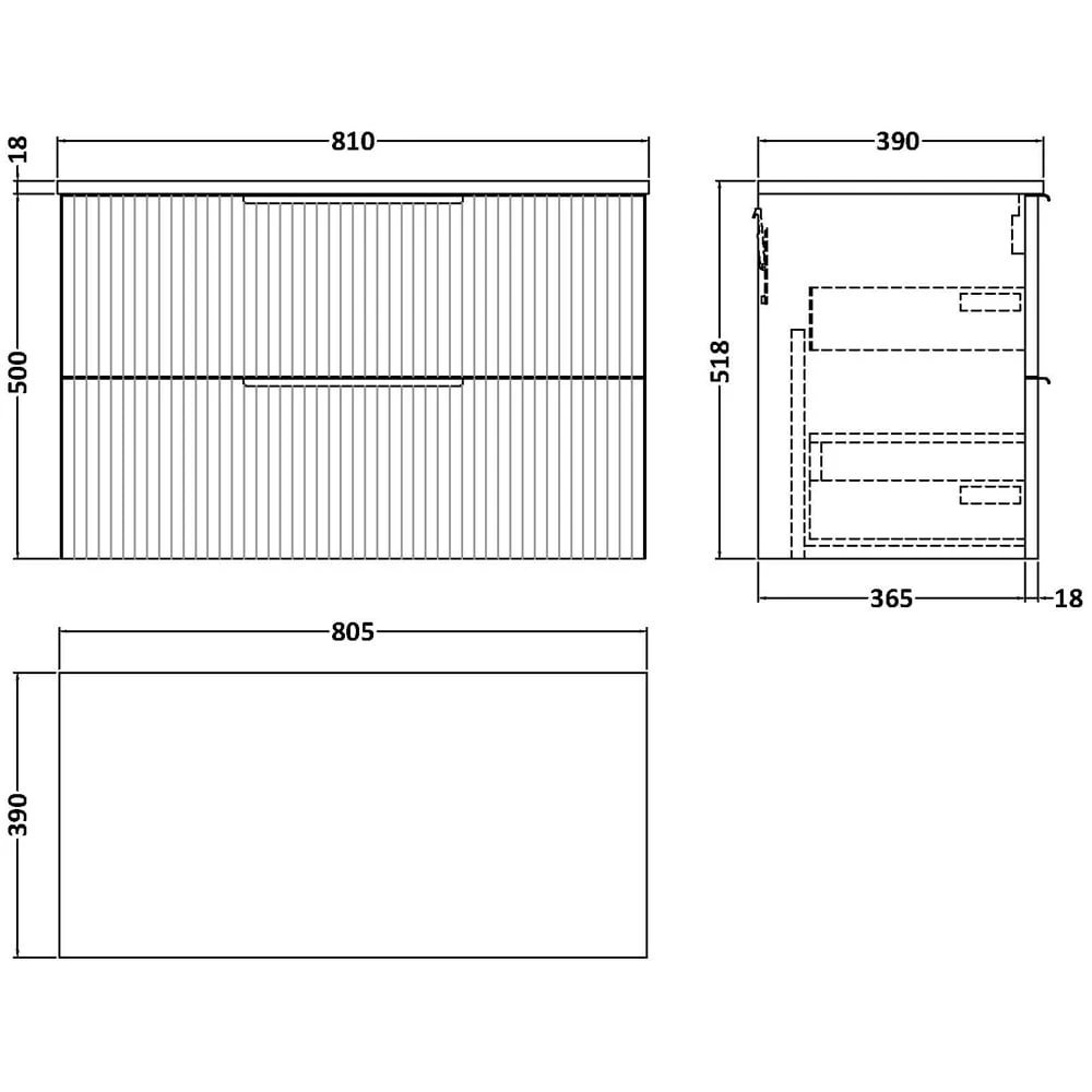 Hudson Reed Fluted Satin White 800mm Wall Hung 2-Drawer Vanity Unit & Worktop 3 Hudson Reed Fluted Satin White 800mm Wall Hung 2-Drawer Vanity Unit & Worktop - Image 3