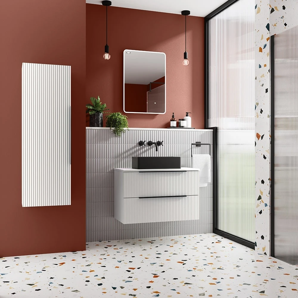 Hudson Reed Fluted Satin White 800mm Wall Hung 2-Drawer Vanity Unit & Worktop 2 Hudson Reed Fluted Satin White 800mm Wall Hung 2-Drawer Vanity Unit & Worktop - Image 2