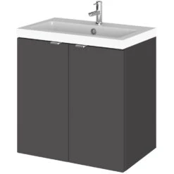 Hudson Reed Fusion Gloss Grey 500mm Wall Hung 2-Door Vanity Unit With Basin - CBI940