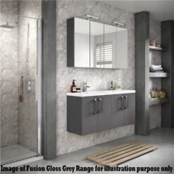 Hudson Reed Fusion Gloss Grey 500mm Wall Hung 2-Door Vanity Unit With Basin - CBI940 -Household Goods Shop hudson reed fusion gloss grey 500mm wall hung 2 door vanity unit with basin cbi940 p36066 187397 image