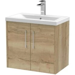 Hudson Reed Juno Autumn Oak 600mm Wall Hung 2-Door Vanity Unit & Basin 1