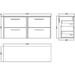 Hudson Reed Juno Graphite Grey 1200mm Wall Hung 4-Drawer Vanity Unit & Worktop -Household Goods Shop hudson reed juno graphite grey 1200mm wall hung 4 drawer vanity unit worktop p62407 270138 image