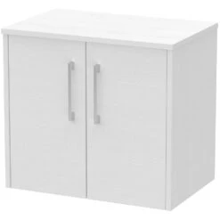 Hudson Reed Juno White Ash 600mm Wall Hung 2-Door Vanity Unit & Worktop