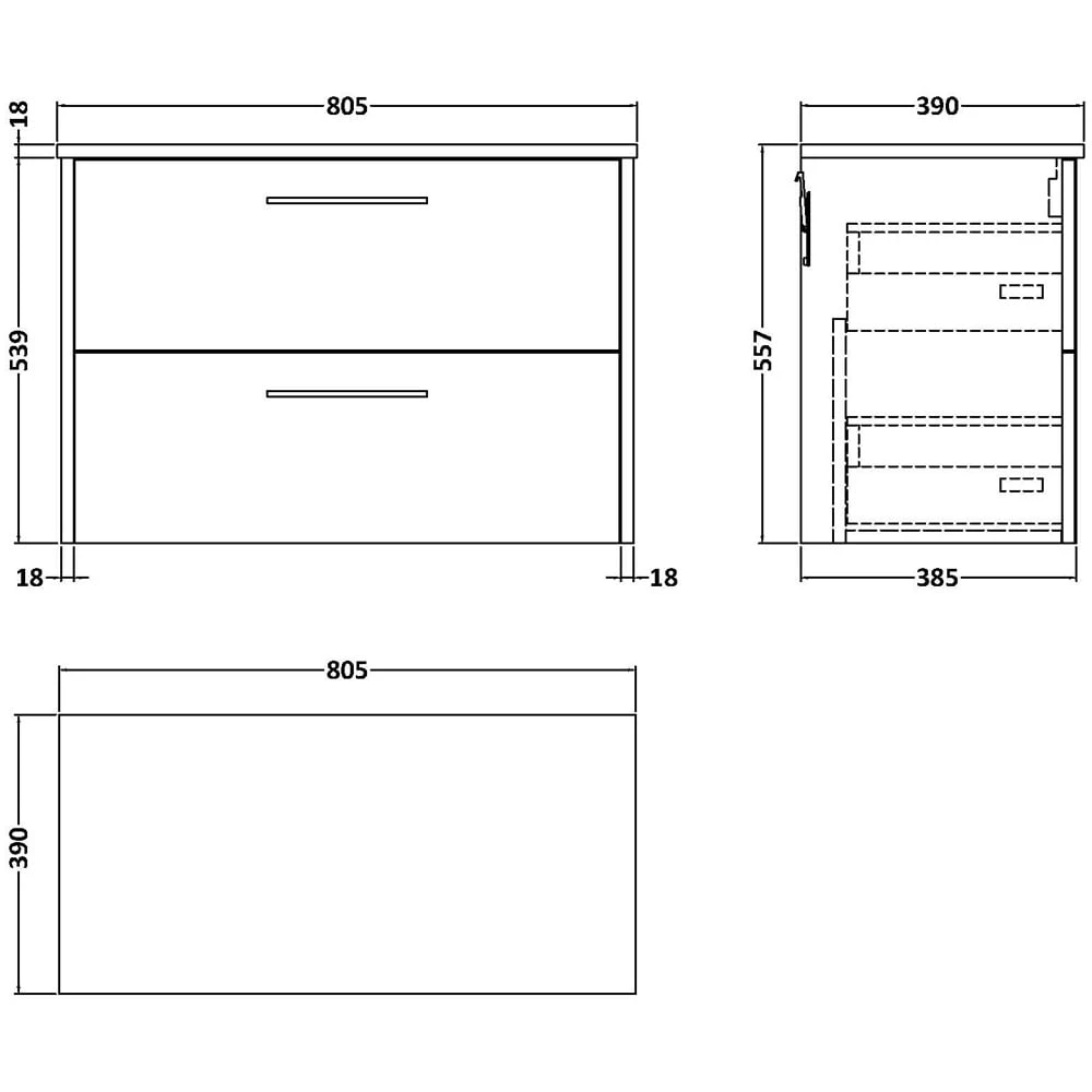 Hudson Reed Juno White Ash 800mm Wall Hung 2-Drawer Vanity Unit & Worktop 3 Hudson Reed Juno White Ash 800mm Wall Hung 2-Drawer Vanity Unit & Worktop - Image 3