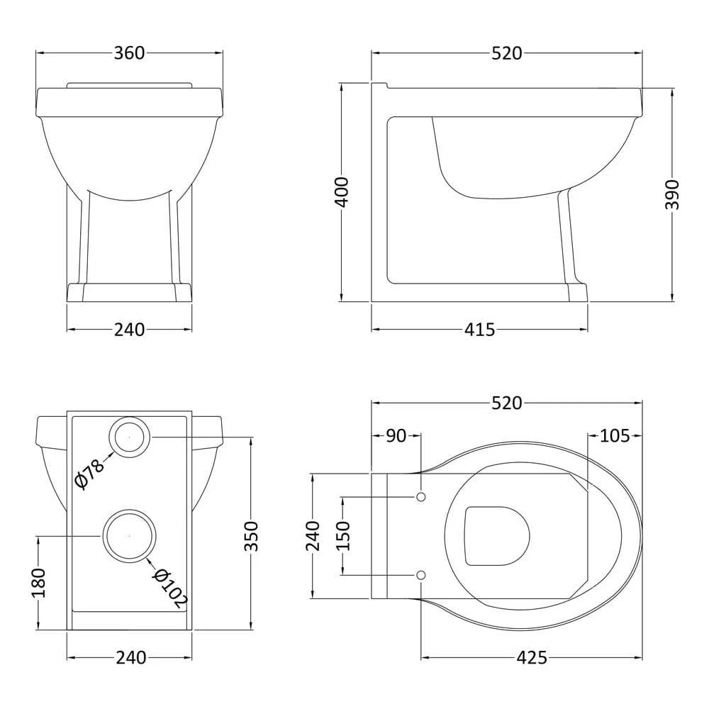 Hudson Reed Richmond White Back To Wall Toilet Pan - NCS806 3 Hudson Reed Richmond White Back To Wall Toilet Pan - NCS806 - Image 3