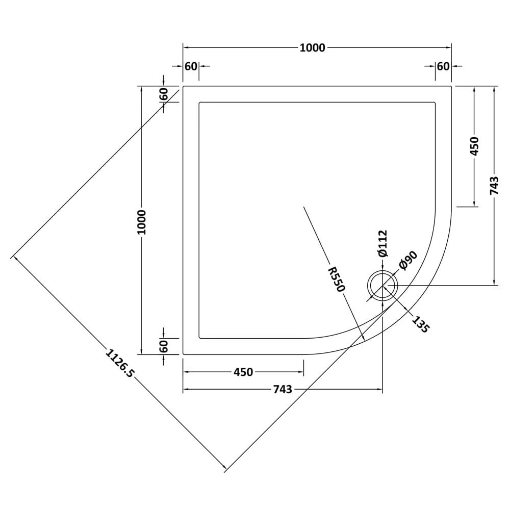 Hudson Reed Slate Grey Quadrant Shower Tray 1000X1000mm - TR71107 2 Hudson Reed Slate Grey Quadrant Shower Tray 1000X1000mm - TR71107 - Image 2