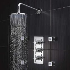 Hudson Reed Tec Crosshead Thermostatic Shower Valve, Fixed Head & Body Jets
