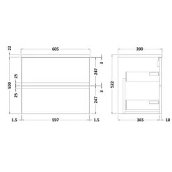 Hudson Reed Urban White 600mm Wall Hung 2-Drawer Vanity Unit & Worktop URB104LSB -Household Goods Shop hudson reed urban white 600mm wall hung 2 drawer vanity unit worktop urb104lsb p42800 211080 image