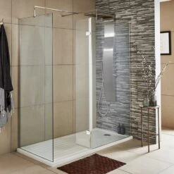 Hudson Reed Wetroom Shower Swing Screen 300x1950mm & Chrome Support Bar