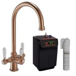 LSC Traditional Cruciform 3in1 Copper & White Boiling Hot Water Kitchen Tap & Tank