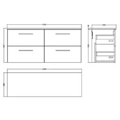 Nuie Arno Anthracite 1200 Wall Hung 4-Drawer Vanity Unit & Worktop -Household Goods Shop nuie arno anthracite 1200 wall hung 4 drawer vanity unit worktop p62514 270483 image